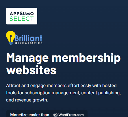Brilliant Directories AppSumo Select deal: Manage membership websites.