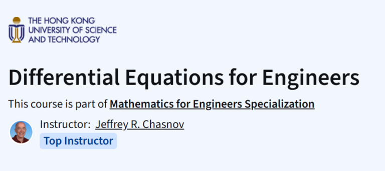 Differential Equations for Engineers course image from HKUST on Coursera.