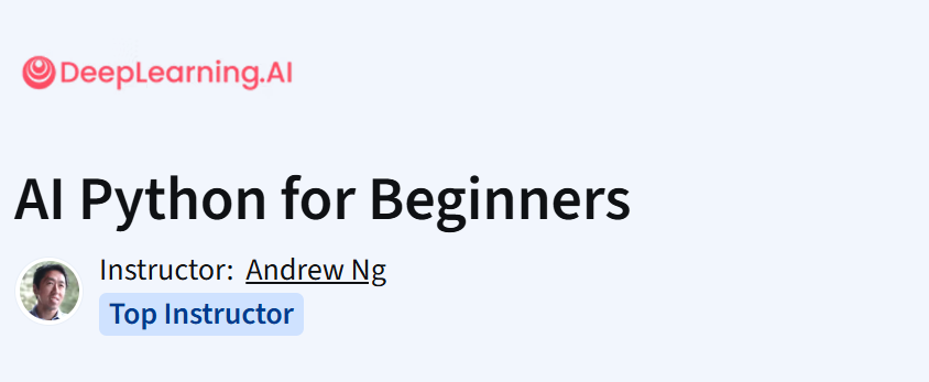 AI Python for Beginners course by DeepLearning.AI featuring instructor Andrew Ng.
