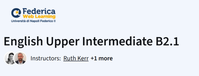 English Upper Intermediate B2.1 course logo by Università di Napoli Federico II, featuring instructors Ruth Kerr and another.